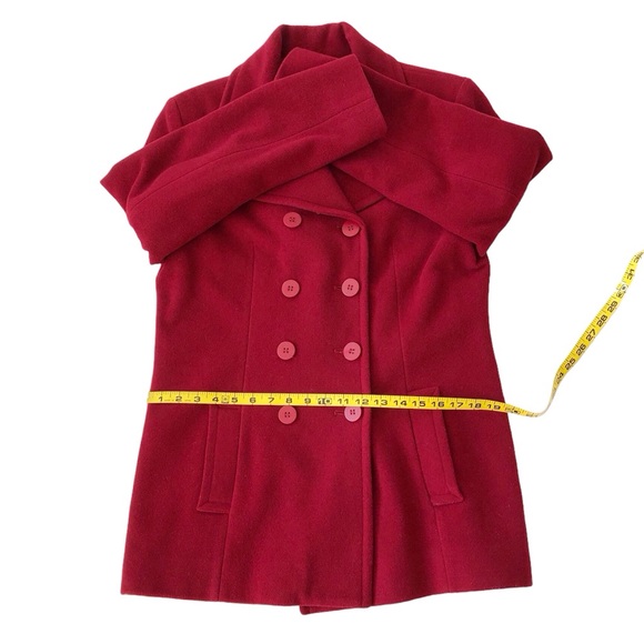 Jones New York Women’s Red Double Breasted Wool Winter Pea Coat Size 8 - Picture 9 of 14